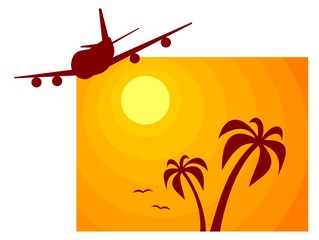 Airplane, Sun and Palm Trees