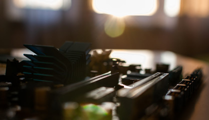 Fototapeta na wymiar motherboard on a table close-up