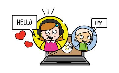 Cartoon Lady Doing Video Chat with person Vector Concept