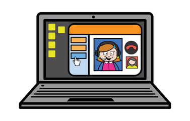 Cartoon Lady on Video Call Vector Illustration