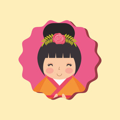 cute traditional japanese kokeshi doll in kimono