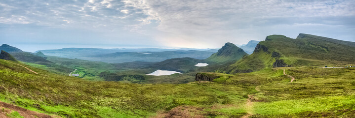 Wonderful panoramic view over Isle of Skye's landscape from the Quiraing, Scotland, UK
