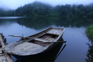 Obraz premium Forest lake summer landscape. Summer forest lake panorama. Forest lake shore view .savsat/artvin/turkey