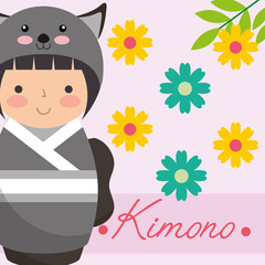 kokeshi japanese national doll in a kimono animal costume