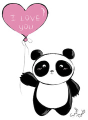 Little panda with a balloon in the form of a heart vector
