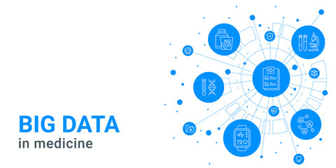 Big data in medicine - digital health and hospital blue background, medical icons, information technology