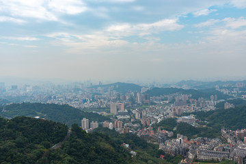 View of Taipei City view from Window of Maokong Gondola,Taiwan.