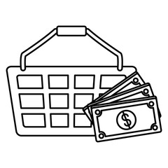 shopping basket with bills dollars