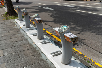 Ubike ( YouBike ) station. Ubike is a popular network of rental bicycle in Taipei. A bike sharing system service used by citizens as short-distance transit vehicles.
