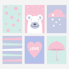 Collection of postcards on a love theme. Flat style.