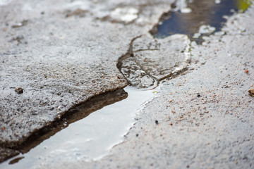Dirty ice and water outdoors soft focus