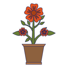 Flower in pot gardening cartoon blue lines