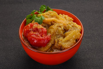 Caucasian cuisine - baked eggplant and tomato