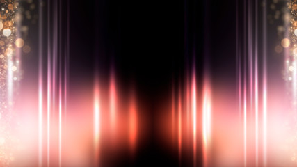 Background wall with neon lines and rays. Background of an empty dark corridor with neon light. Abstract background with lines and glow.
