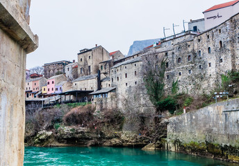 Naklejka premium City of Mostar on the Neretva River, Bosnia-Herzegovina