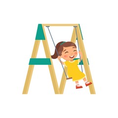 Happy girl is swinging on a swing. Vector illustration
