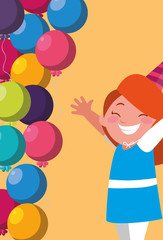 cute happy girl with birthday balloons helium