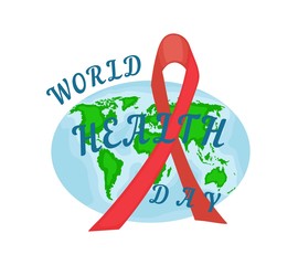 World Health Day. Clean planet with red ribbon. Vector illustration