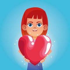 Girl smiling with big heart cartoon