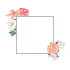 Beautiful card with frame of flowers and roses