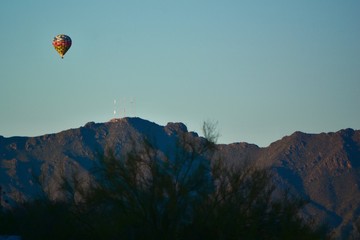 Hot Air Balloon over Tucson Mountains Arizona Desert Sky