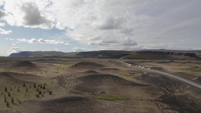 Aerial drone shot of R&eacute;ttir &ndash; the annual sheep round-up in Iceland