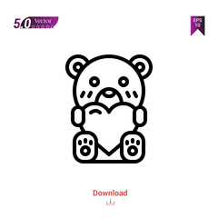 teddy-bear valentine icons vector for valentine's day isolated on white background. Line pictogram. Graphic design, mobile application, logo, user interface. Editable stroke. EPS10 format vector