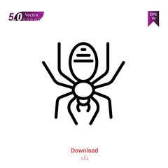Outline spider icon isolated on white background. Popular icons for 2019 year. holiday-compilation. Graphic design, mobile application, logo, user interface. EPS 10 format vector