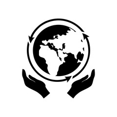 Happy Earth Day. Hands holding earth ball.