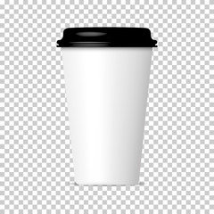 paper coffee cup with plastic cap on transparent background