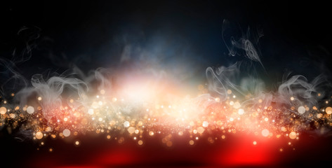 Dark background with multicolored bokeh, gradient and abstract bokeh light. Magic twinkling sparkles.