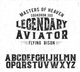 Legendary Aviator. Original font. Classic print. Retro badge. Retro American style.