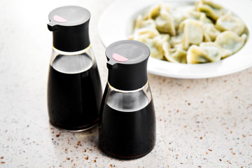 Soy sauce vinegar and Chinese gourmet dumplings