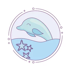 Dekokissen cute dolphin with sea in frame circular © djvstock
