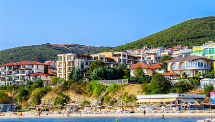 Fototapeta na wymiar Seashore of resort city Saint Vlas (Sveti Vlas), Bulgaria