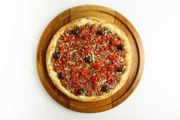 Pepperoni pizza on white background