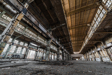Old abandoned factory architect on a cloudy day