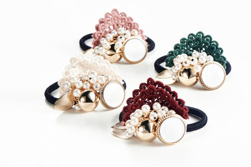 Bundle of black tied rope on white