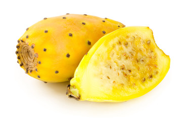 yellow prickly pear or opuntia with half isolated on a white background