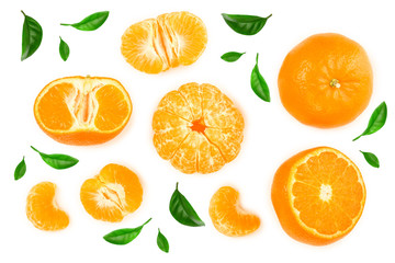 tangerine or mandarin isolated on white background. Top view. Flat lay