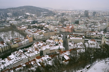 Fototapeta na wymiar A View of Ljubljana in Winter, Slovenia