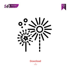Outline fireworks icon isolated on white background. Popular icons for 2019 year. holiday-compilation. Graphic design, mobile application, logo, user interface. EPS 10 format vector