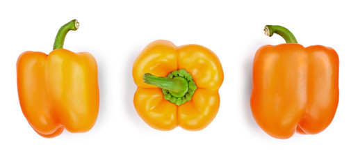 orange sweet bell pepper isolated on white background. Top view. Flat lay