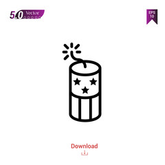 Outline firecracker icon isolated on white background. Popular icons for 2019 year. holiday-compilation. Graphic design, mobile application, logo, user interface. EPS 10 format vector