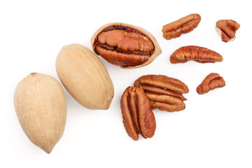 pecan nut isolated on white background. Top view. Flat lay