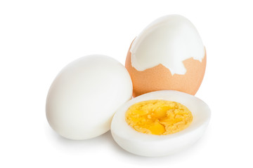 boiled egg and half isolated on white background