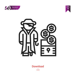 Outline pirate professions icon  vector isolated on white background. people. Graphic design, mobile application,professions icons 2019 year, user interface. Editable stroke. EPS10 format