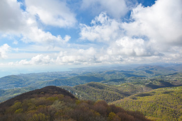 Naklejka premium mountain landscape view haughtily at cloud level far
