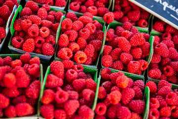 Fresh raspberries for sale at Aix-en-Provence market in France