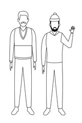 men wearing winter clothes black and white